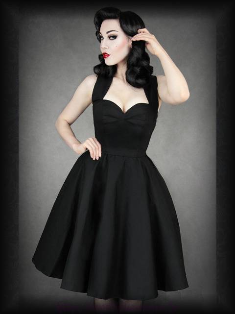 Rockabilly Vintage Kleid Schwarz Mit Petticoat Satin 40er 50er Gothic Pinup Ebay