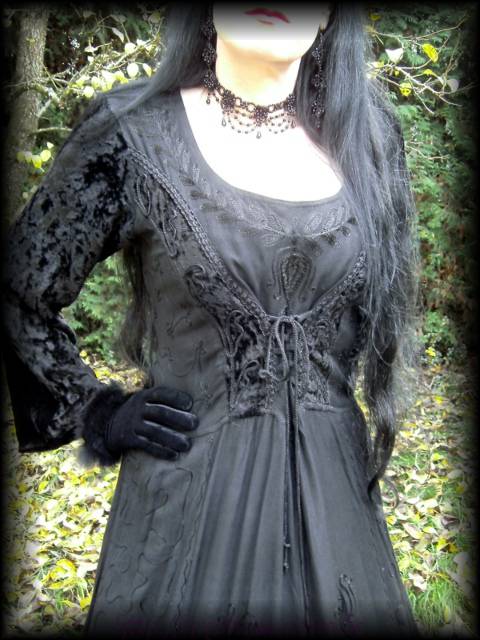 Mittelalter Fantasy Kleid Gewand schwarz 38, 40, 42 Gothic Larp