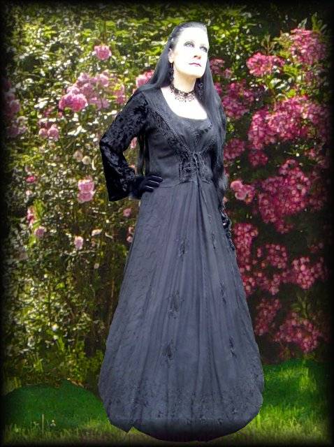 Mittelalter Fantasy Kleid Gewand schwarz 38, 40, 42 Gothic Larp