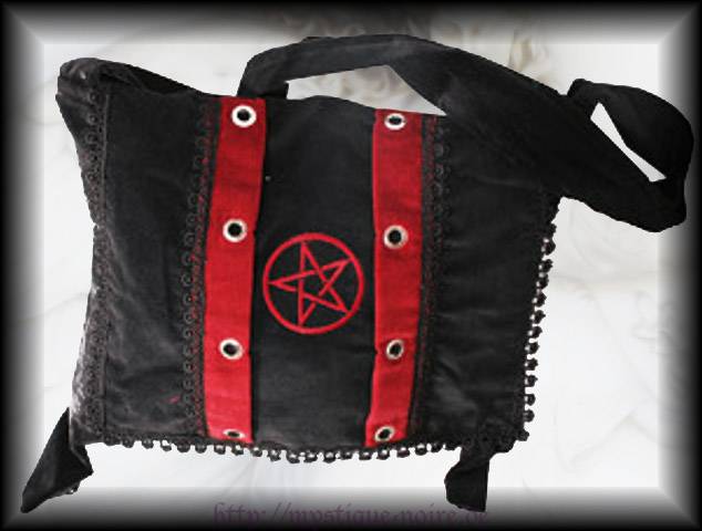 Tasche Handtasche Samt schwarz//bordeaux Pentagram Gothic Wicca Celtic Nepal