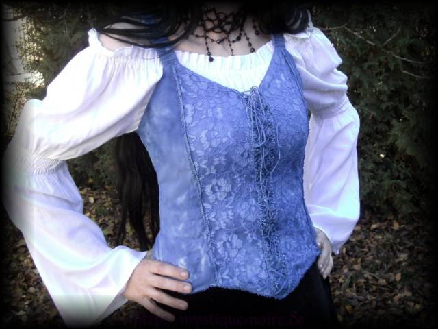 Mittelalter Mieder Bluse Corsage himmelblau Larp L/XL